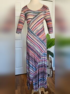 PERUVIAN CONECTION Oristano 3/4-length Sleeve Asymmetrical Scoop Neck Maxi Dress